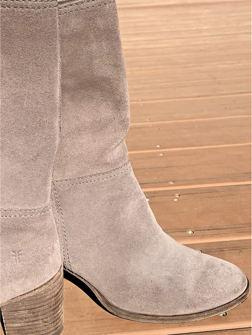 Frye Taupe Suede Leather Mid-Calf Western Cow Girl Boho Boots Women's 7B - Picture 10 of 15